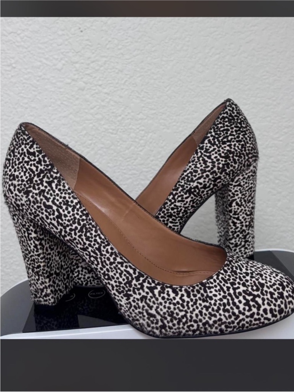J. Crew Black & White Leopard Block Heel Pumps